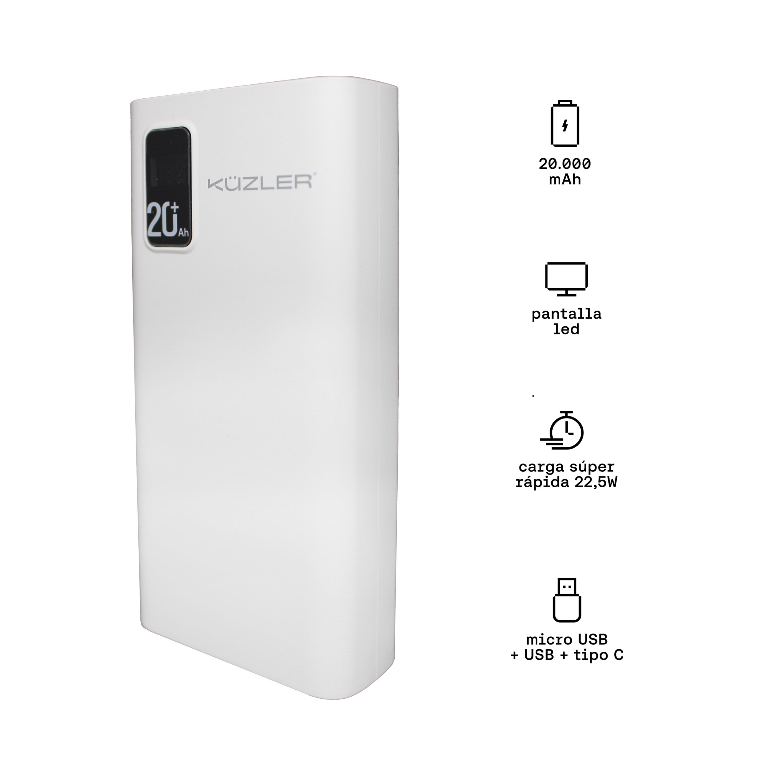 KUZLER POWERBANK SLIM 20,000MAH BLANCO ANKE-105B - Imagen 5