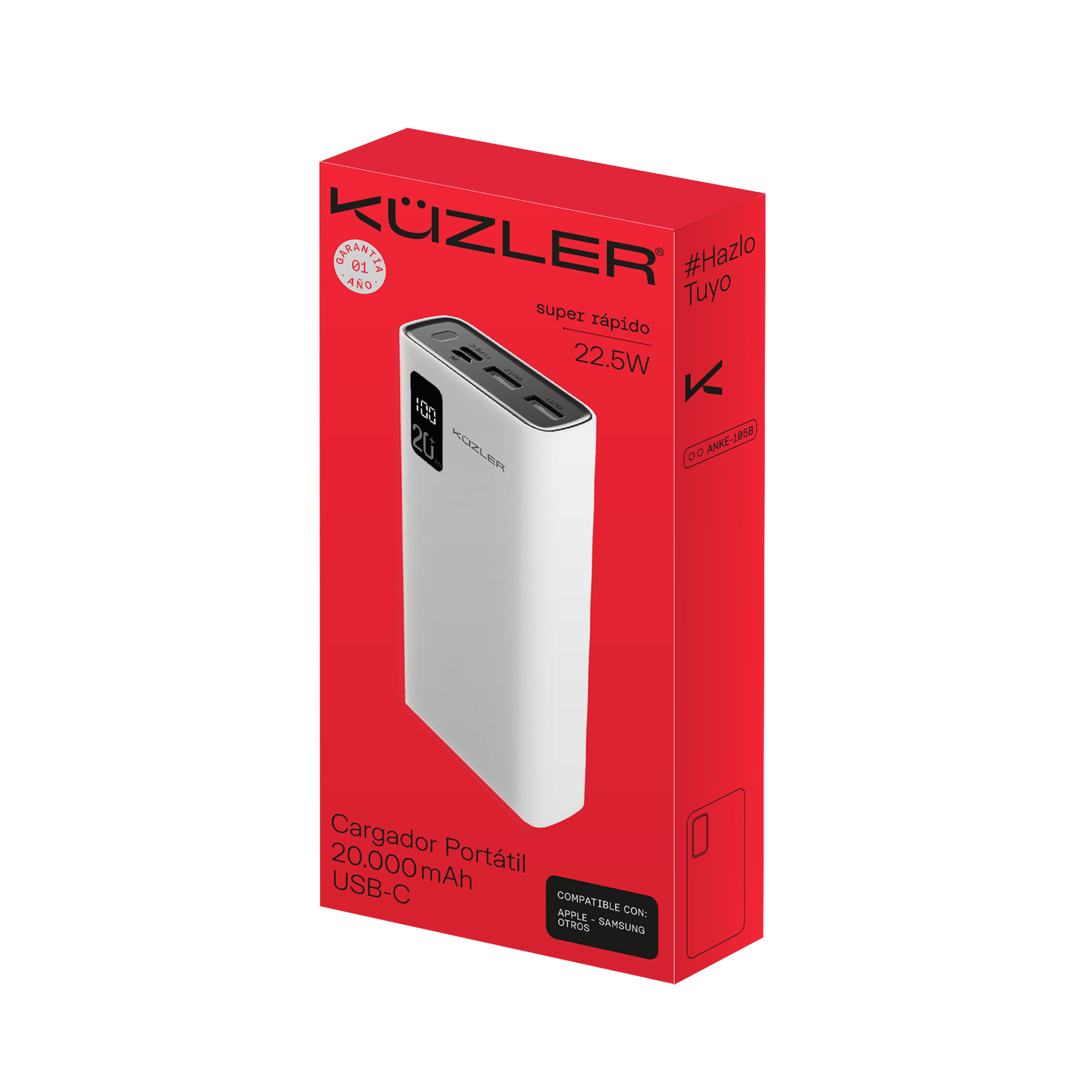 KUZLER POWERBANK SLIM 20,000MAH BLANCO ANKE-105B - Imagen 2