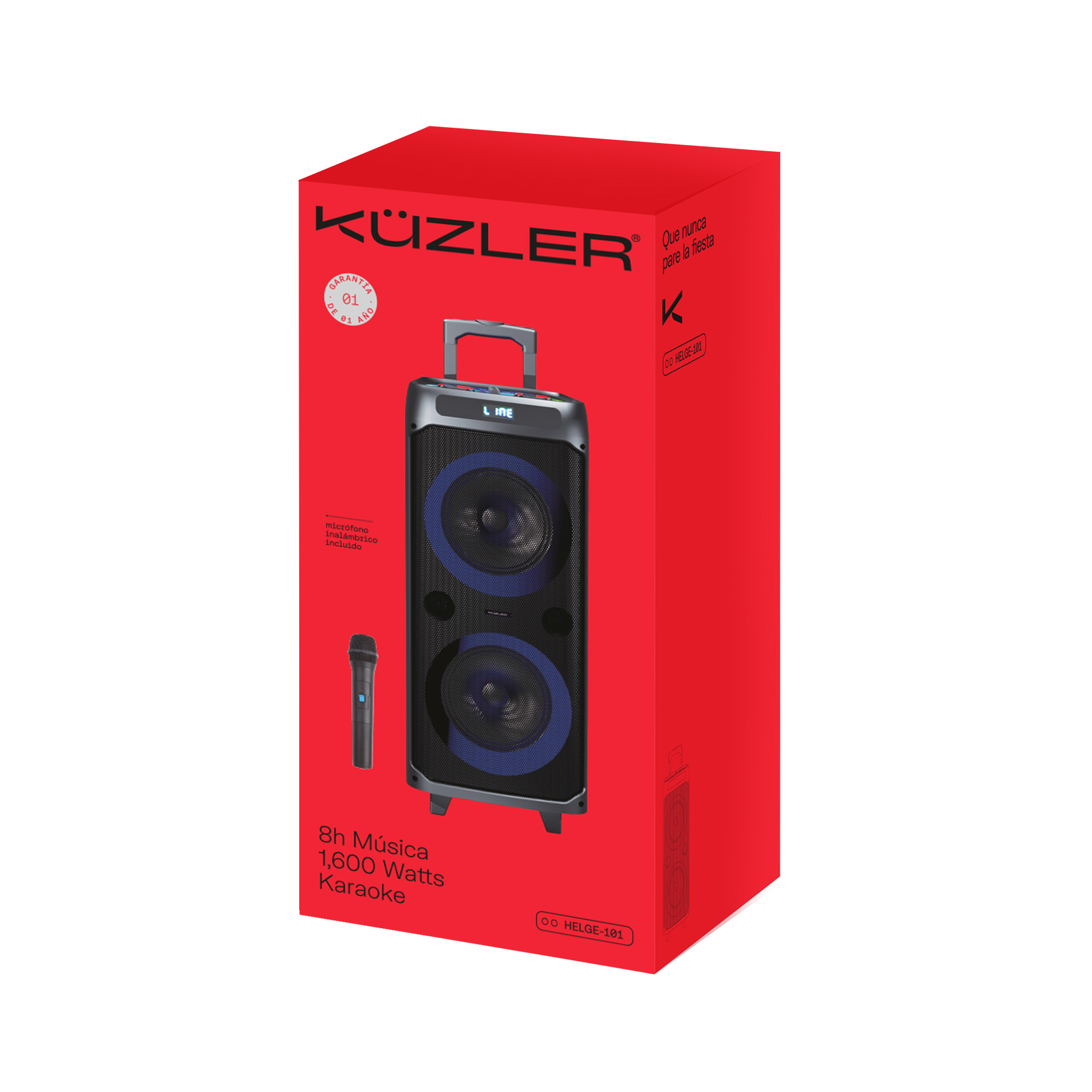 KUZLER PARLANTE KARAOKE 1600W HELGE-101 - 2 MICROFONOS - Imagen 6