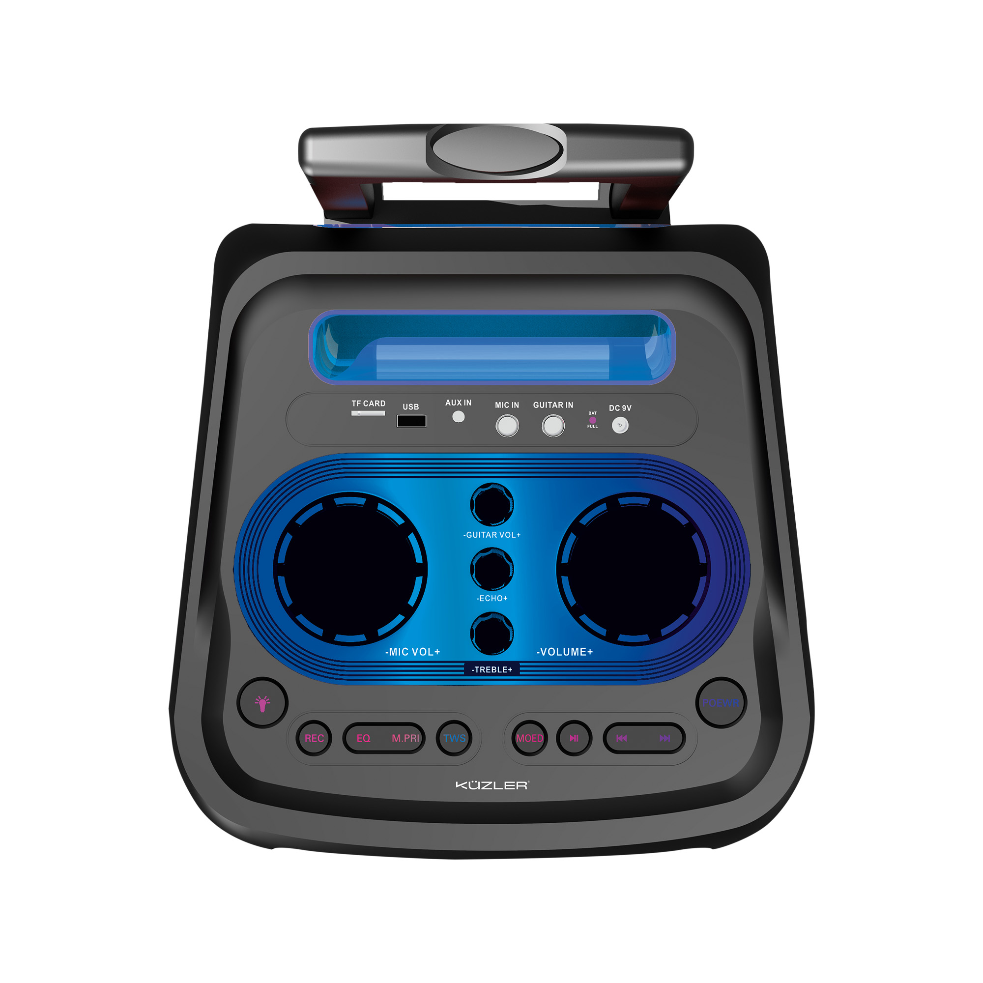 KUZLER PARLANTE KARAOKE 1600W HELGE-101 - 2 MICROFONOS - Imagen 3